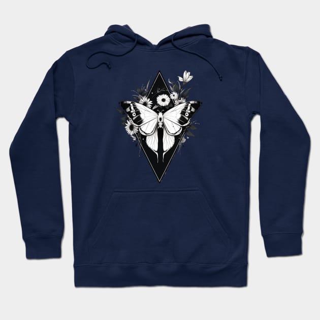 Black and White Gothic Moth Hoodie by DarkSideRunners